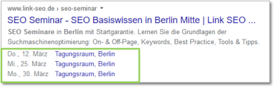 Rich Snippet auf einer Google-Suchergebnisseite