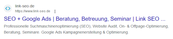 Title und Description auf einer Google- Suchergebnisseite im März 2023